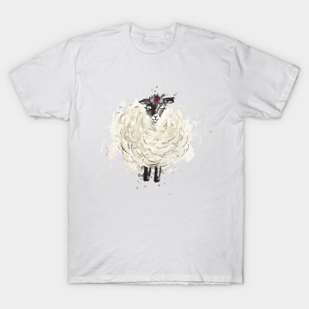 Fuzzy Sheep with Floral headdress T-Shirt by B-ARTIZAN